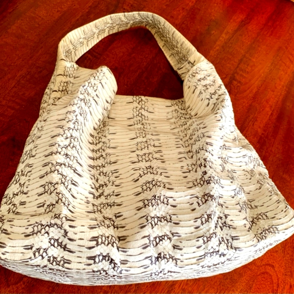 Adriana Castro "Meissa" Oversized Cream and Black Python Hobo Bag